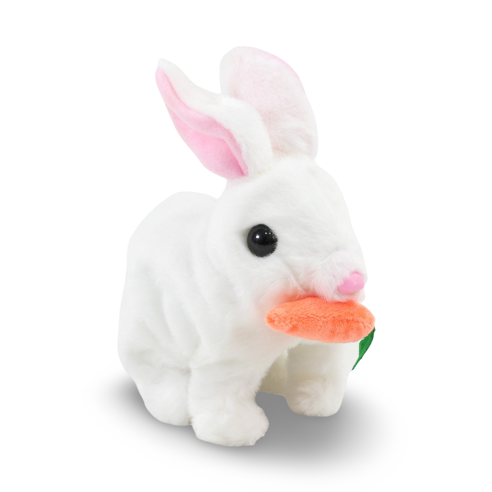Rabbit with Battery-Operated Moving Carrot Plush Toy – White