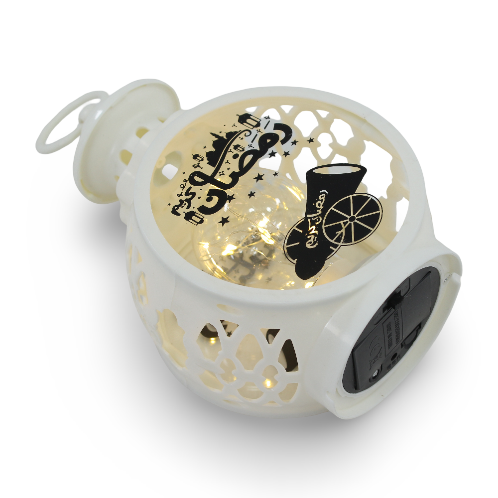 Ramadan Round Acrylic LED Bulb Lantern – White