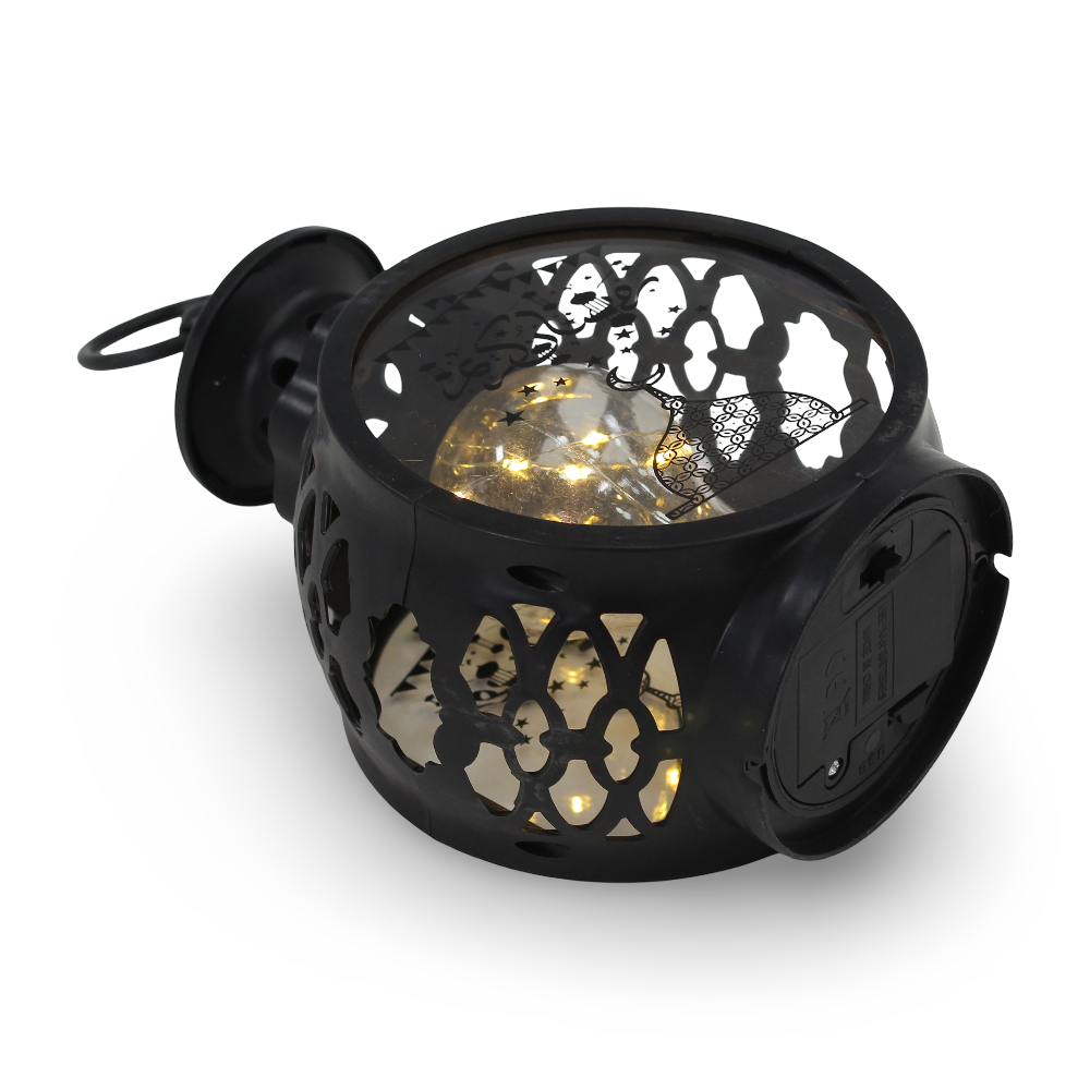 Ramadan Round Acrylic LED Bulb Lantern – Black