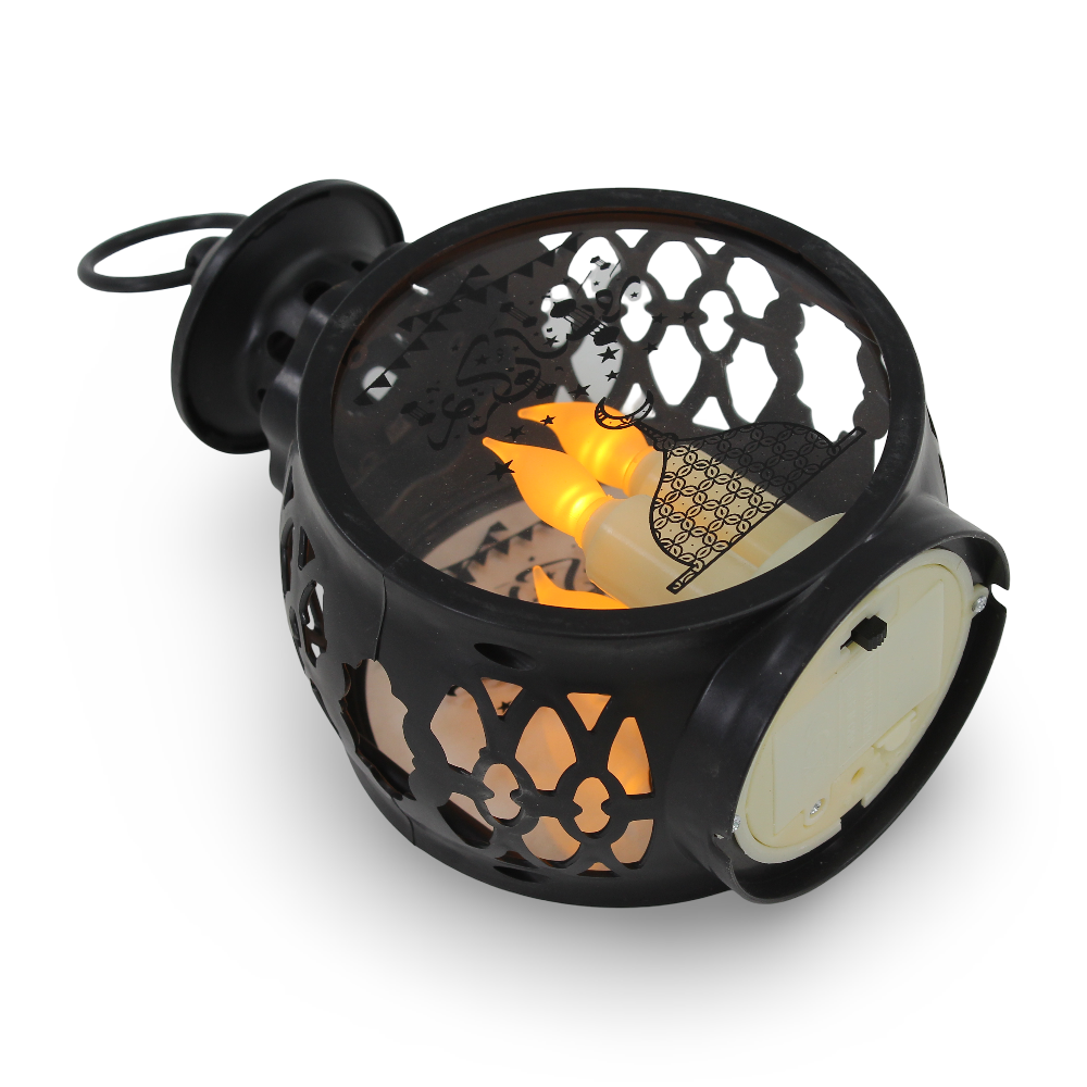 Acrylic Round Ramadan Lantern with 3 LED Candles – Black