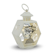 Ramadan Hexagon Acrylic LED Bulb Lantern – White