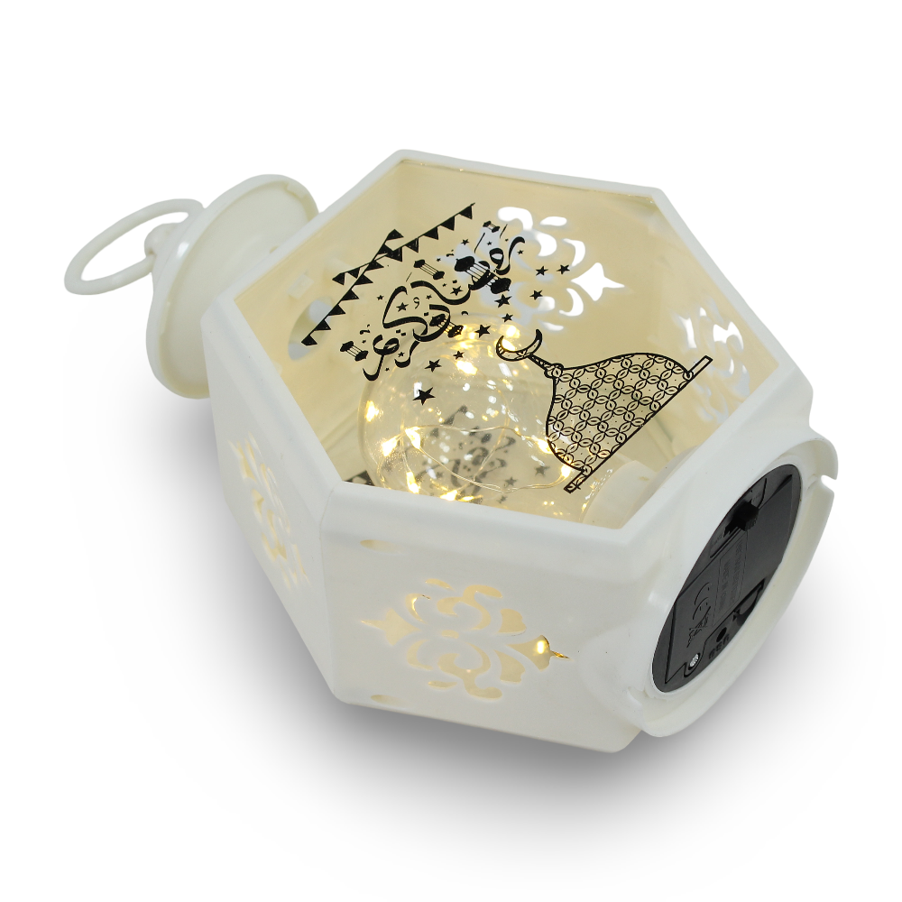 Ramadan Hexagon Acrylic LED Bulb Lantern – White