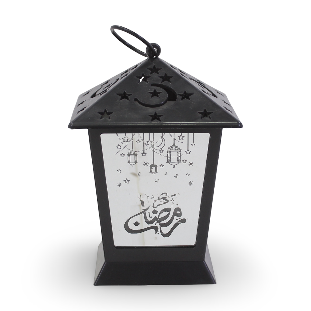 Ramadan Acrylic Lantern – Black with Mirror Glass & LED Candle
