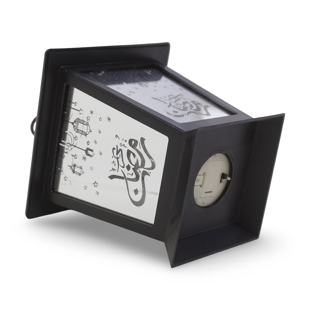 Ramadan Acrylic Lantern – Black with Mirror Glass & LED Candle