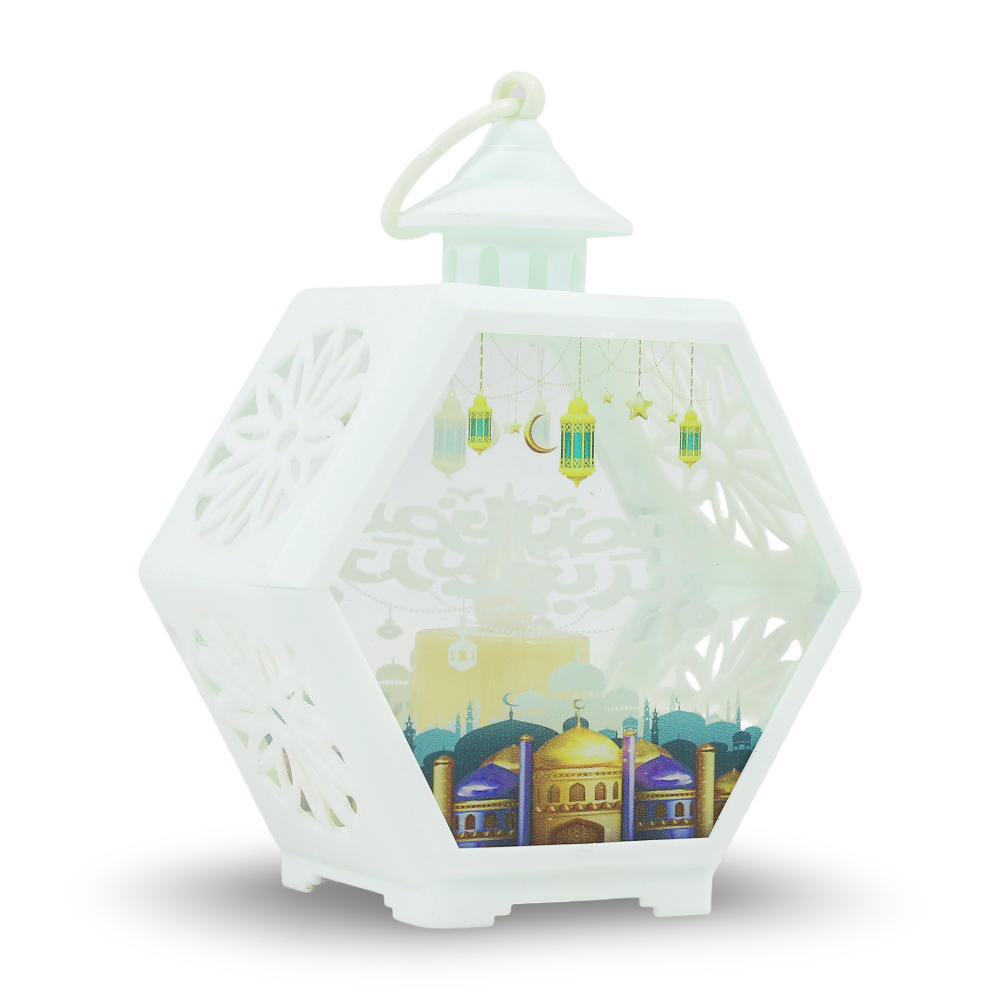 Ramadan Hexagon Acrylic LED Candle Lantern – White