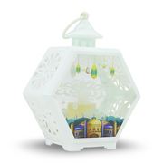 Ramadan Hexagon Acrylic LED Candle Lantern – White