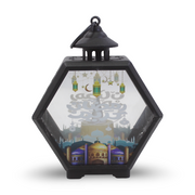 Ramadan Hexagonal Acrylic Lantern – Black with LED Candle
