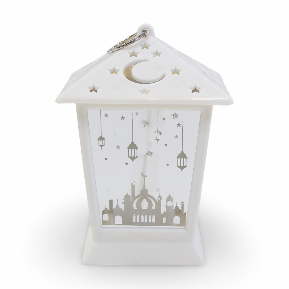 Ramadan Acrylic Lantern – White with Mirror Glass & LED Candle - Party - OKO