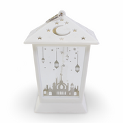 Ramadan Acrylic Lantern – White with Mirror Glass & LED Candle