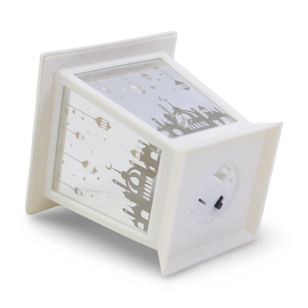 Ramadan Acrylic Lantern – White with Mirror Glass & LED Candle