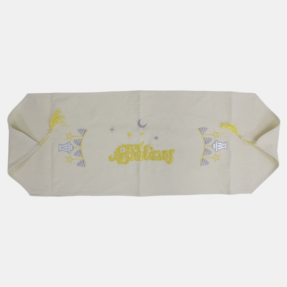 Linen Table Runner - White/Gold | Ramadan Kareem