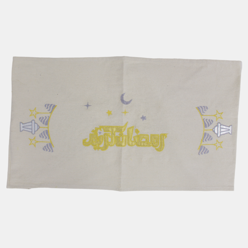 Linen Table Runner - White/Gold | Ramadan Kareem