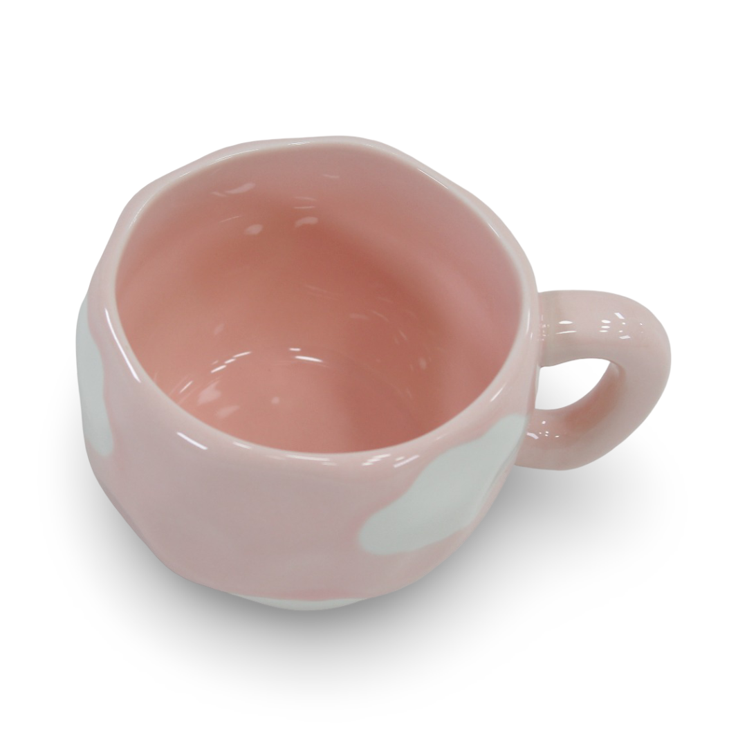 Shein Ceramic Mug – Pink with Clouds Design