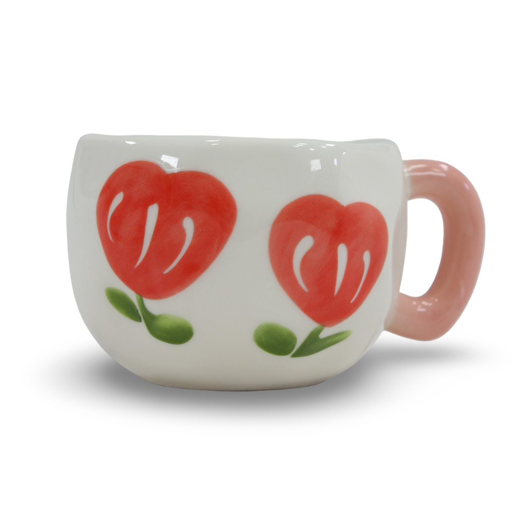 Shein Ceramic Mug – Flowers Design with Pink Handle