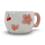Shein Ceramic Mug – Flower & Cherry  Design with Pink Handle