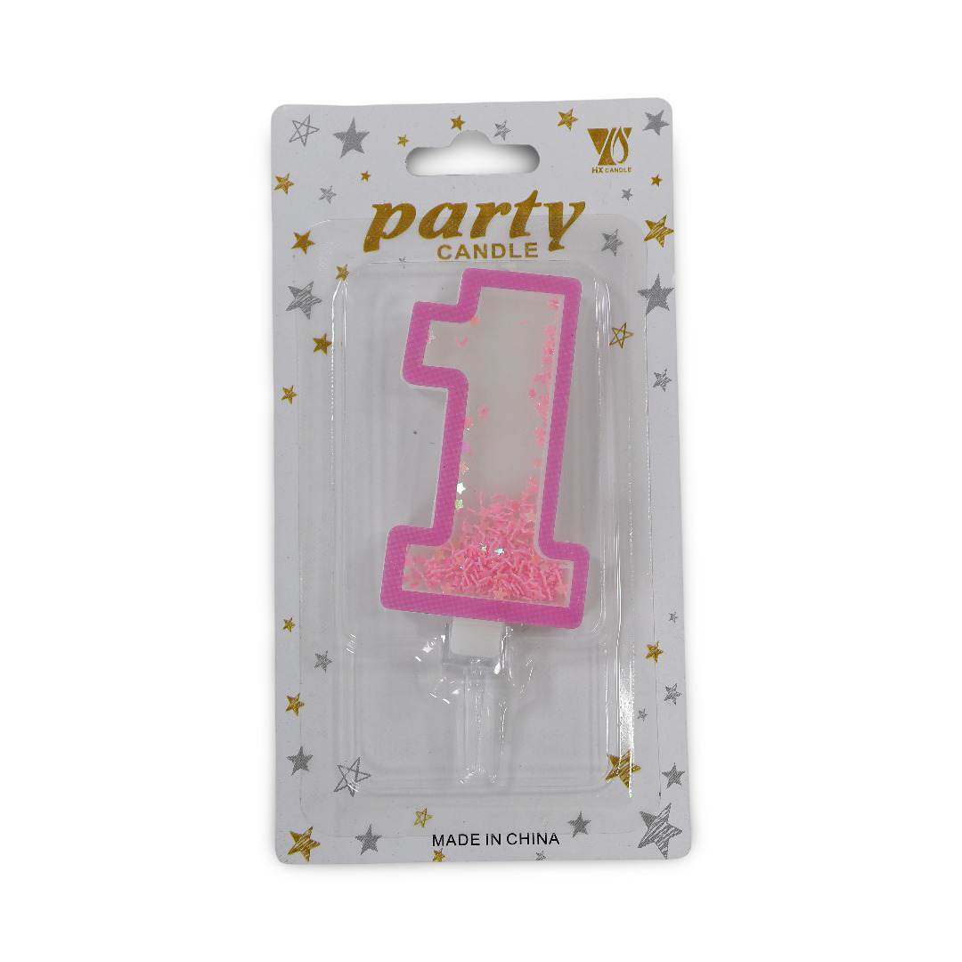 Birthday Number "1" Candle with Glitter – Pink