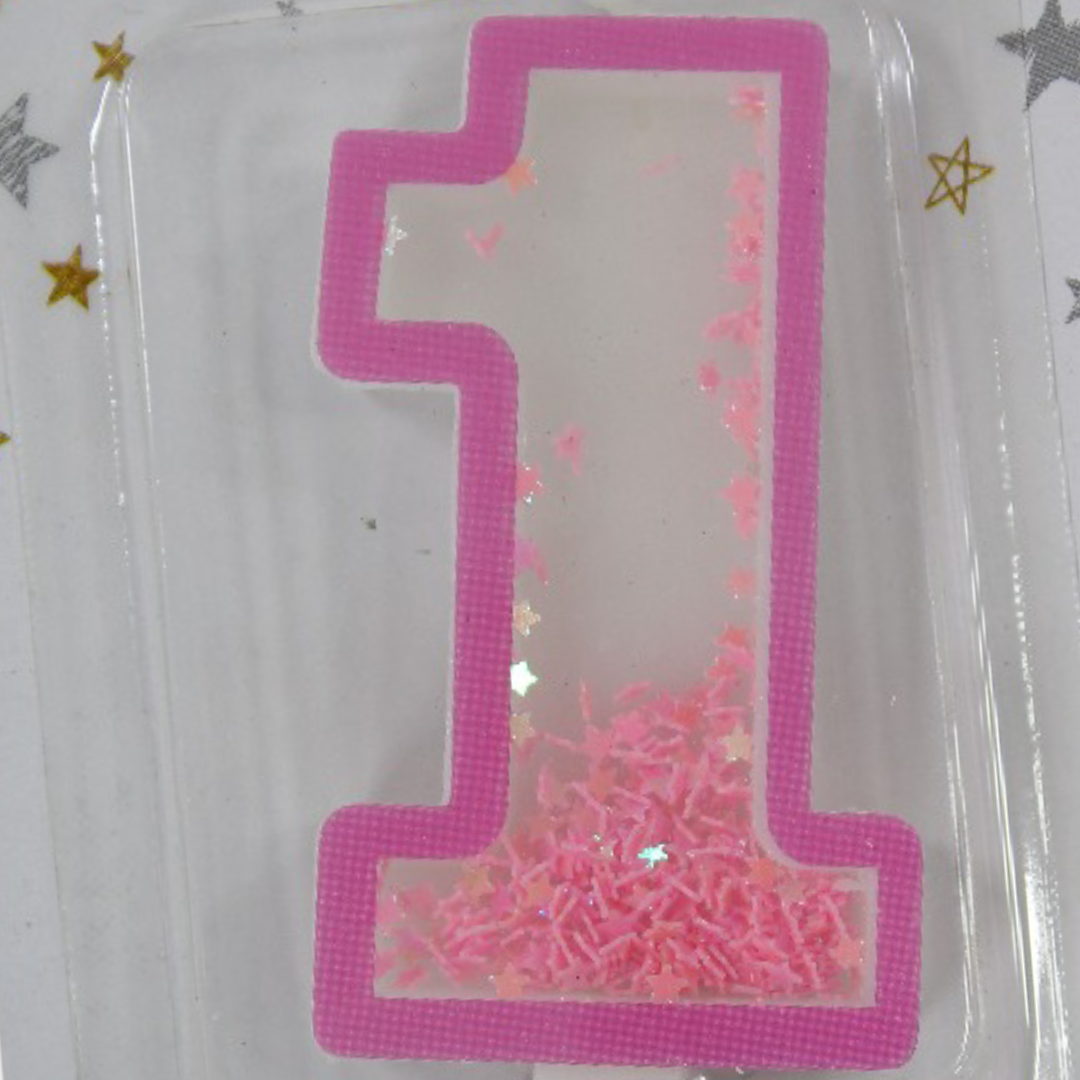 Birthday Number "1" Candle with Glitter – Pink