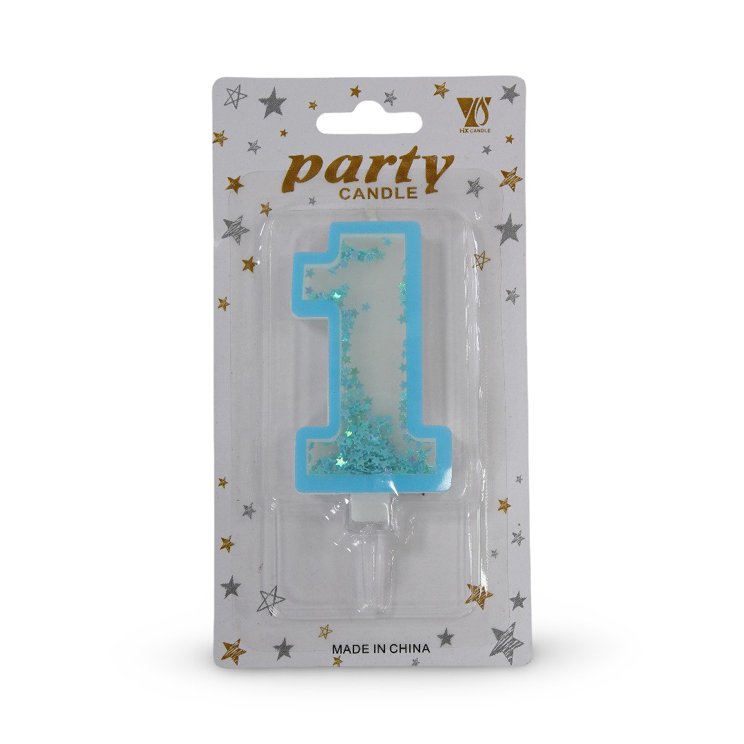 Birthday Number “1” Candle with Glitter – Baby Blue - Party - OKO
