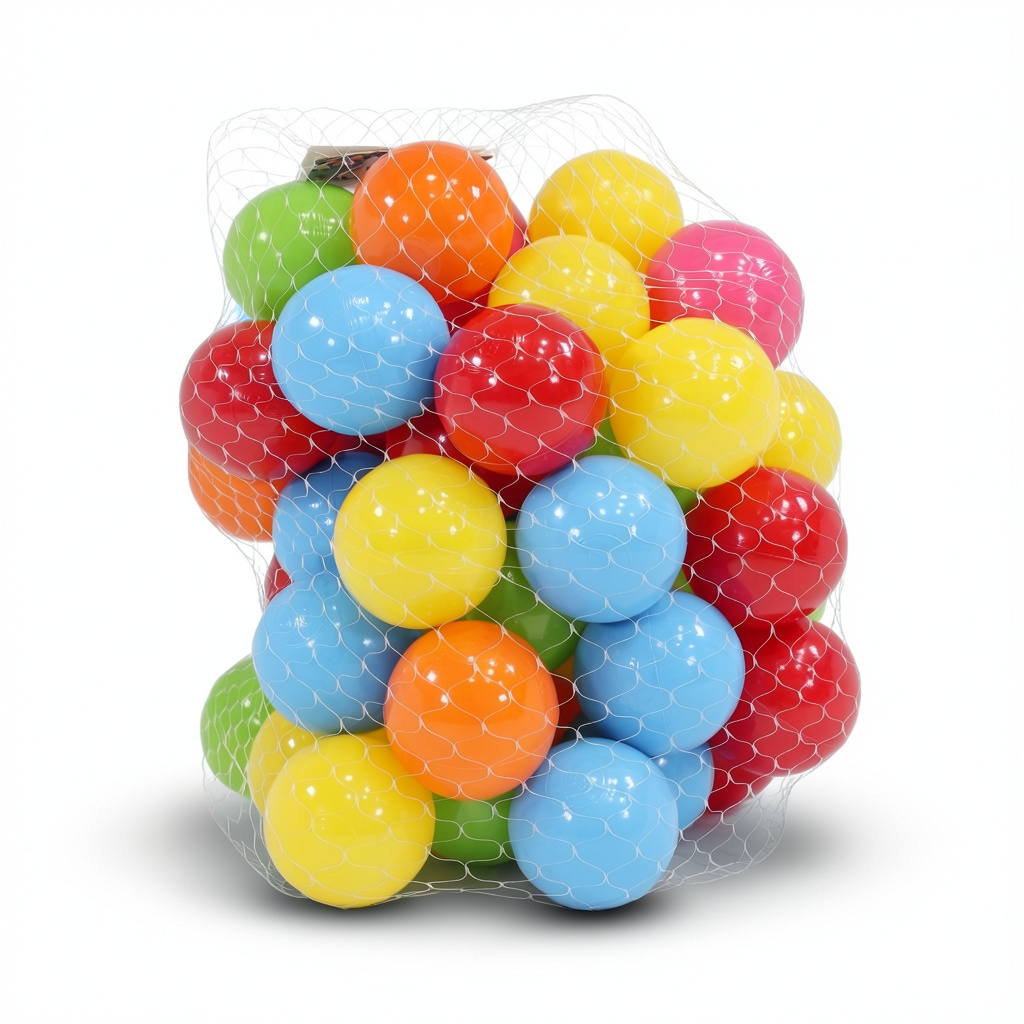 Mesh Bag of Colorful plastic Play Balls – 50 Balls