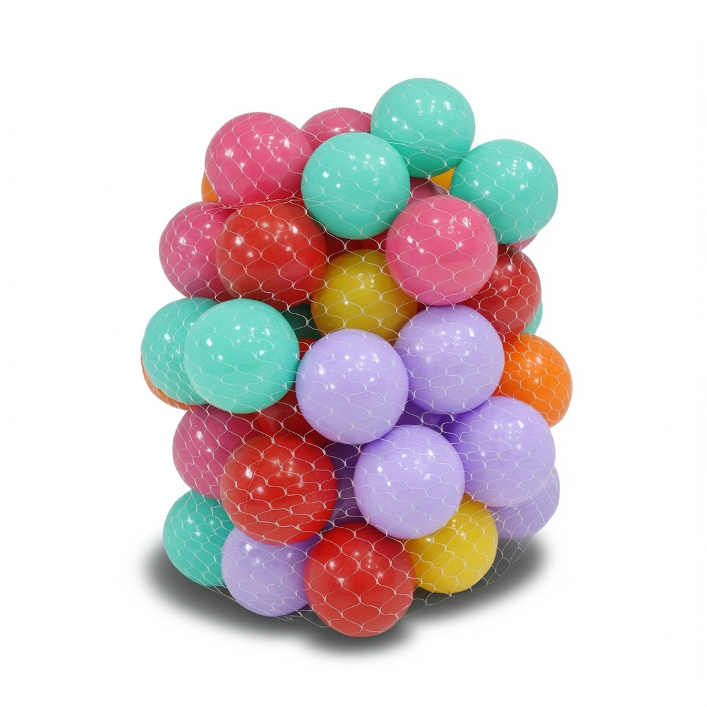 Mesh Bag of Colorful plastic Play Balls – 50 Balls