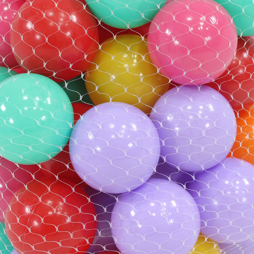 Mesh Bag of Colorful plastic Play Balls – 50 Balls