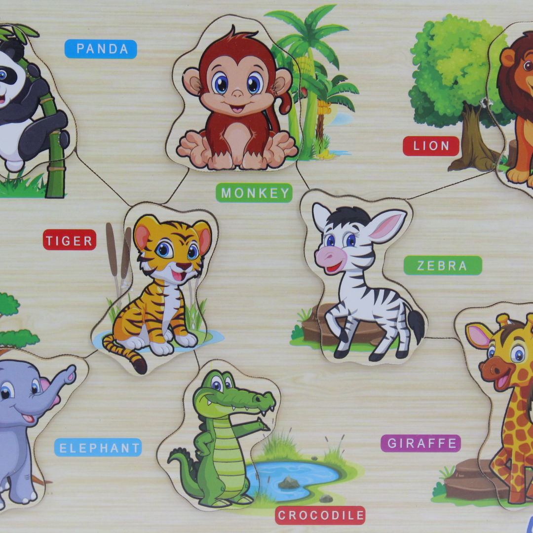 iLearn Educational Wooden Puzzle Wild Animals