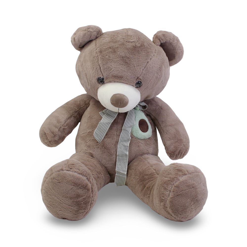 Large Plush Teddy Bear with Ribbon – Café Brown