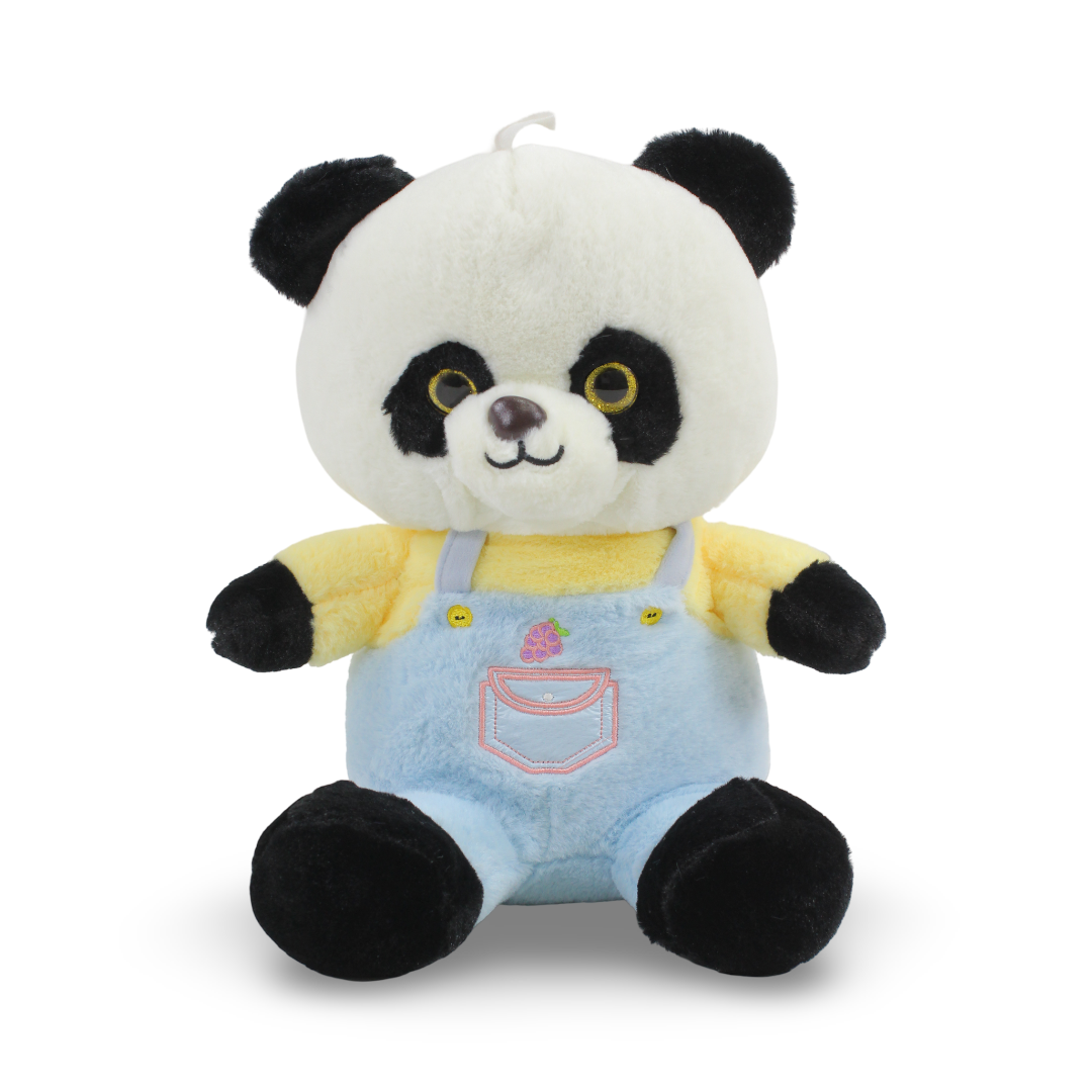 Panda Plush Toy – with Baby Blue Jumpsuit