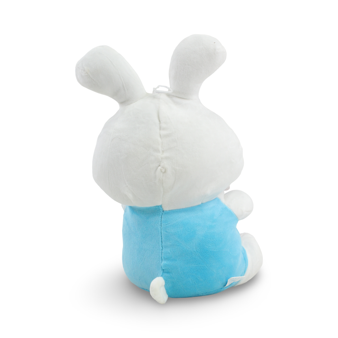 Rabbit Plush Toy Holding Orange Carrot – Blue & White