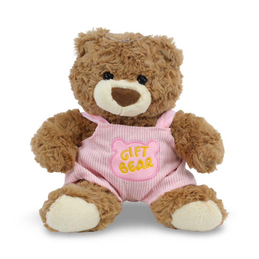 Teddy Bear Plush Toy – Brown with Pink Jumpsuit