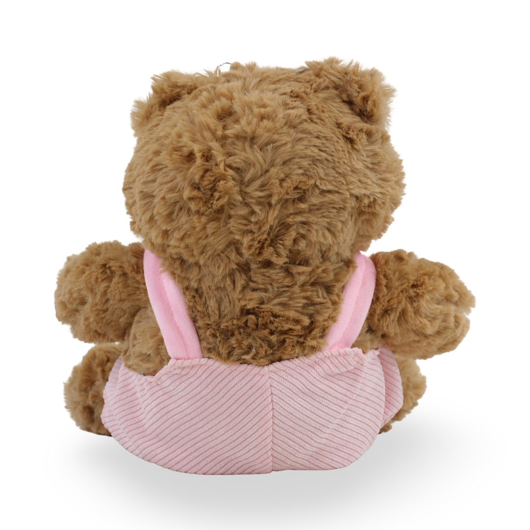 Teddy Bear Plush Toy – Brown with Pink Jumpsuit