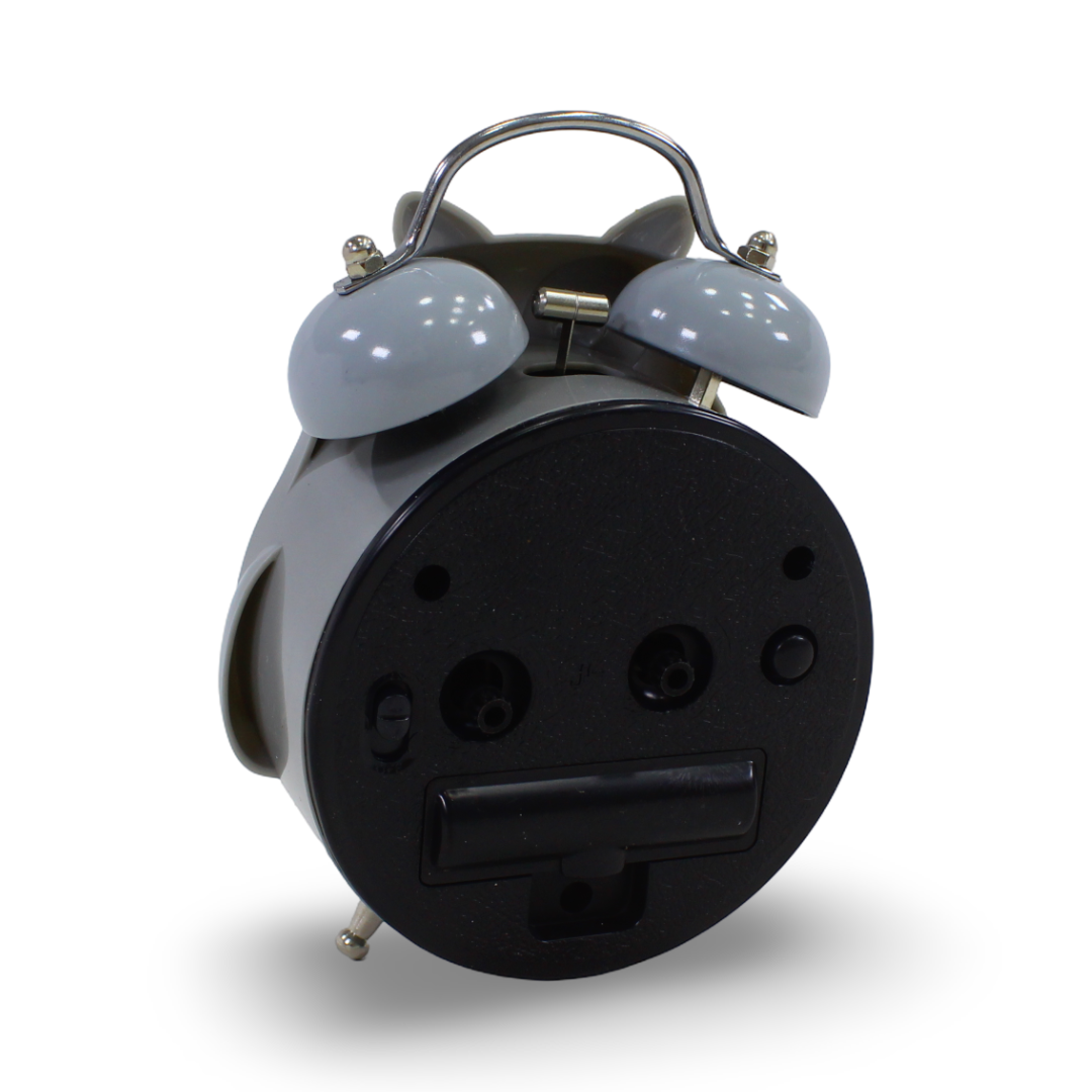 Owl Twin-Bell Analog Alarm Clock – Grey