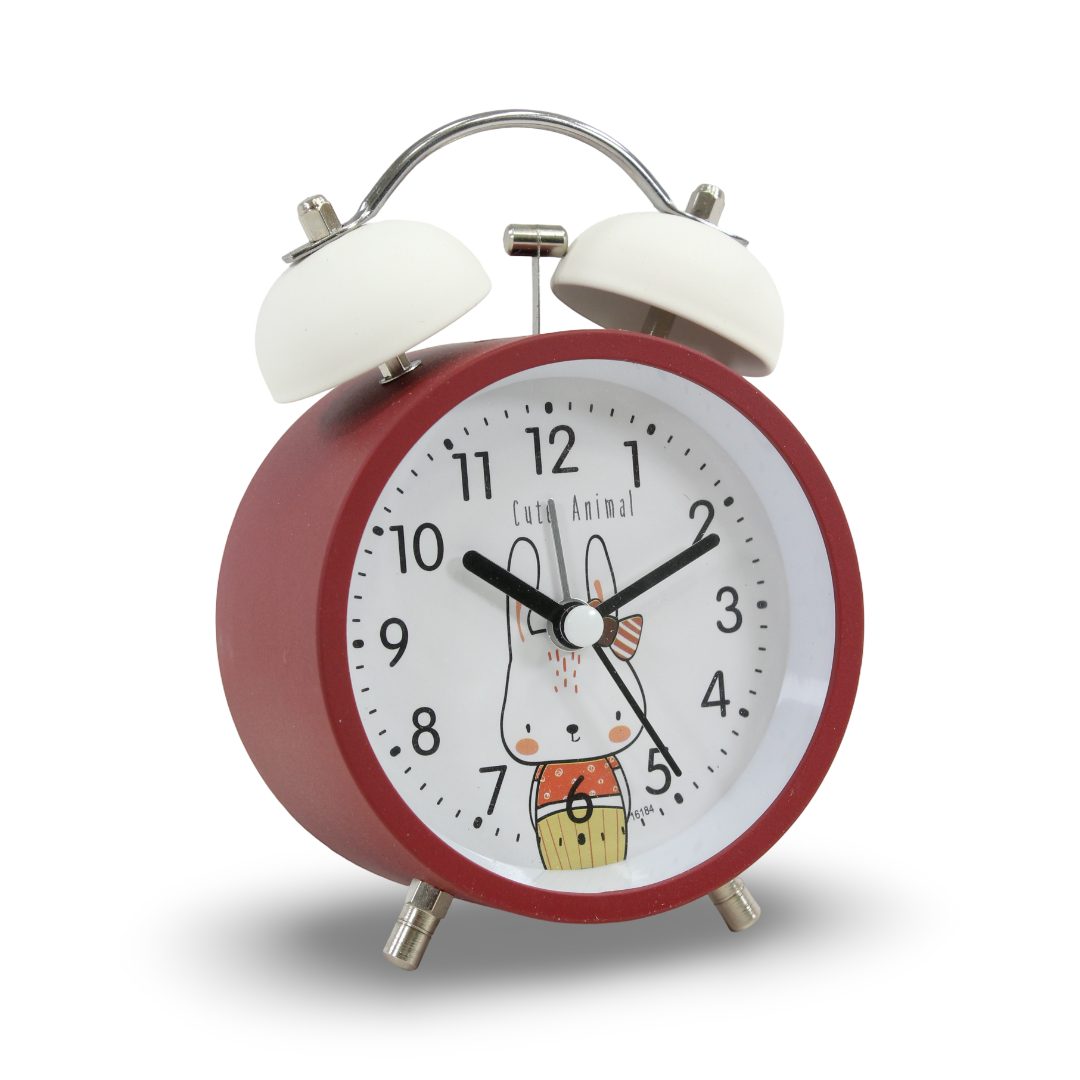 Cute Animal Rabbit Twin Bell Alarm Clock – Maroon