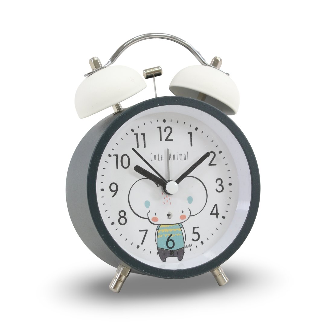 "Cute Animal" Twin-Bell Analog Alarm Clock – Olive with Koala Print