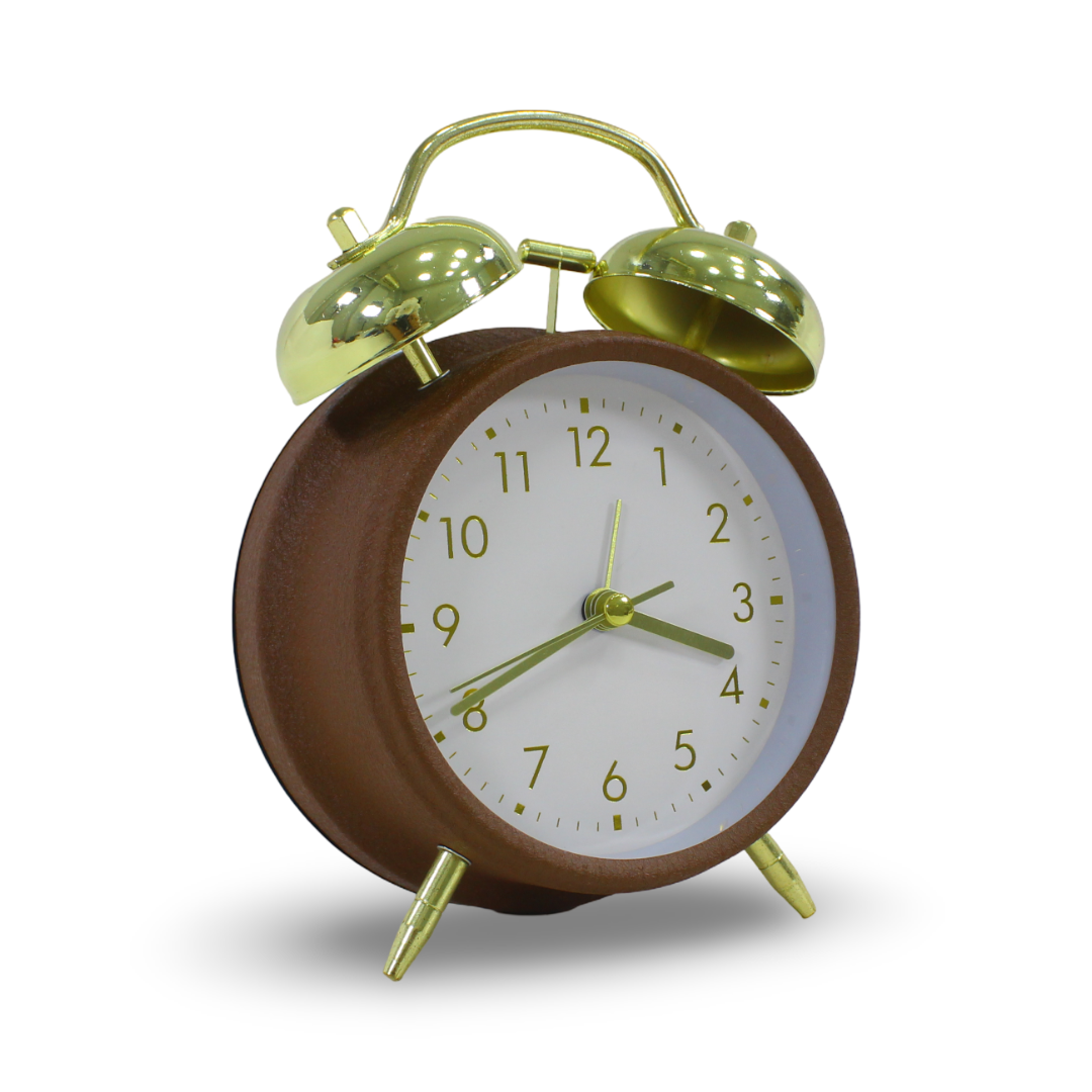 Twin-Bell Analog Alarm Clock – Brown & Gold