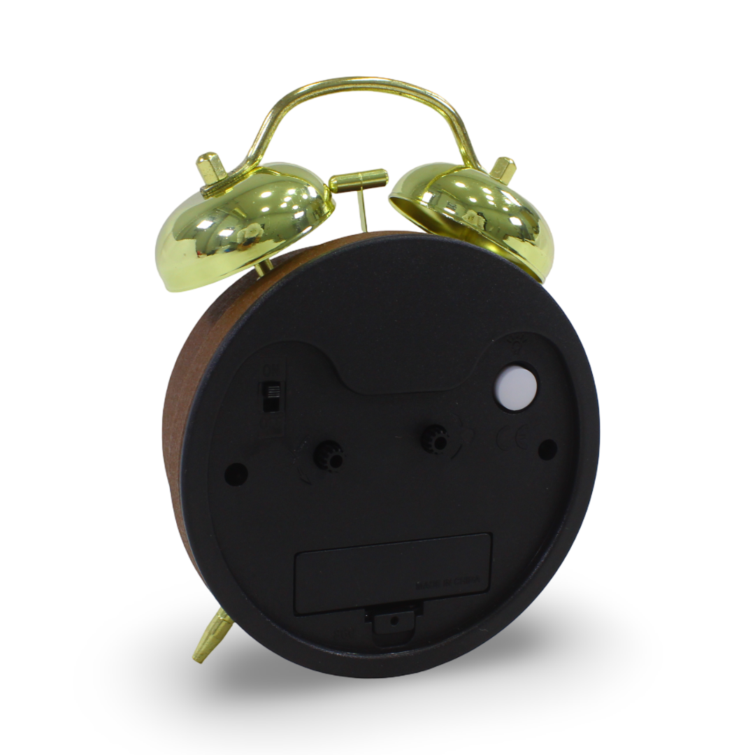 Twin-Bell Analog Alarm Clock – Brown & Gold