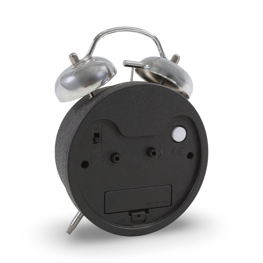 Twin-Bell Analog Alarm Clock – Black & Silver