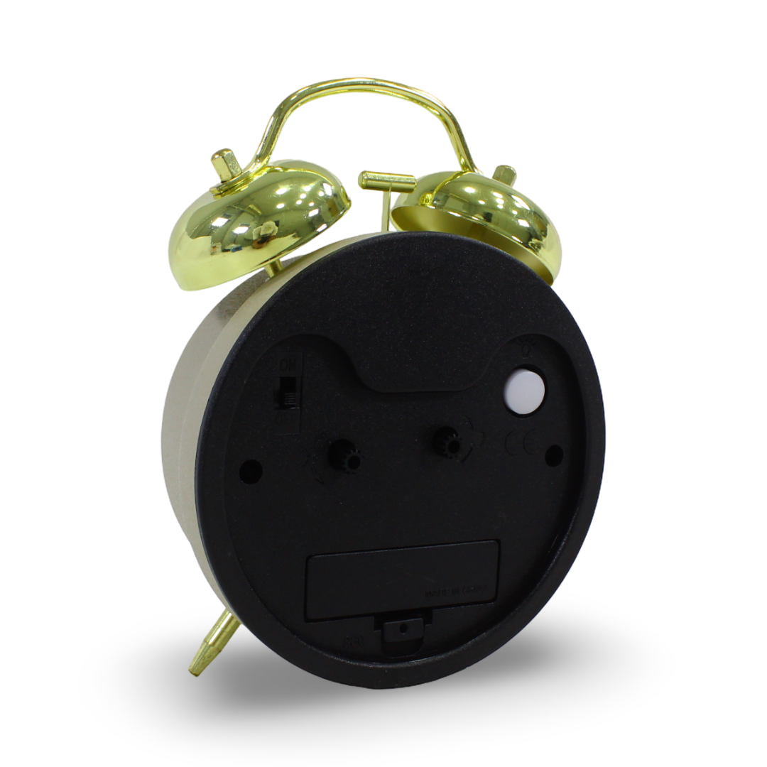 Twin-Bell Analog Alarm Clock – Beige & Gold