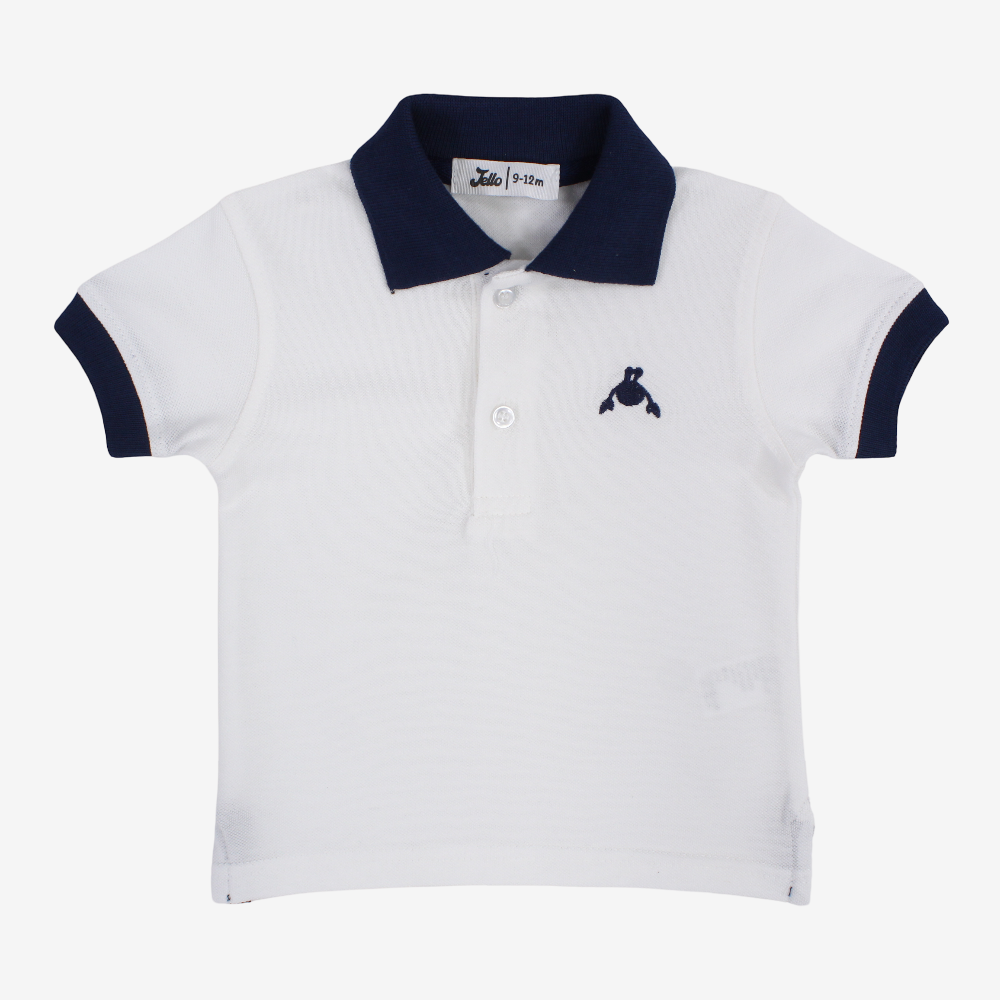 Baby Boys Cotton Polo Shirt – White with Crab Design