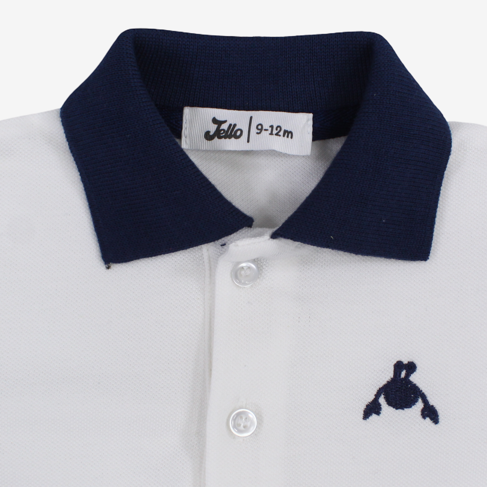 Baby Boys Cotton Polo Shirt – White with Crab Design