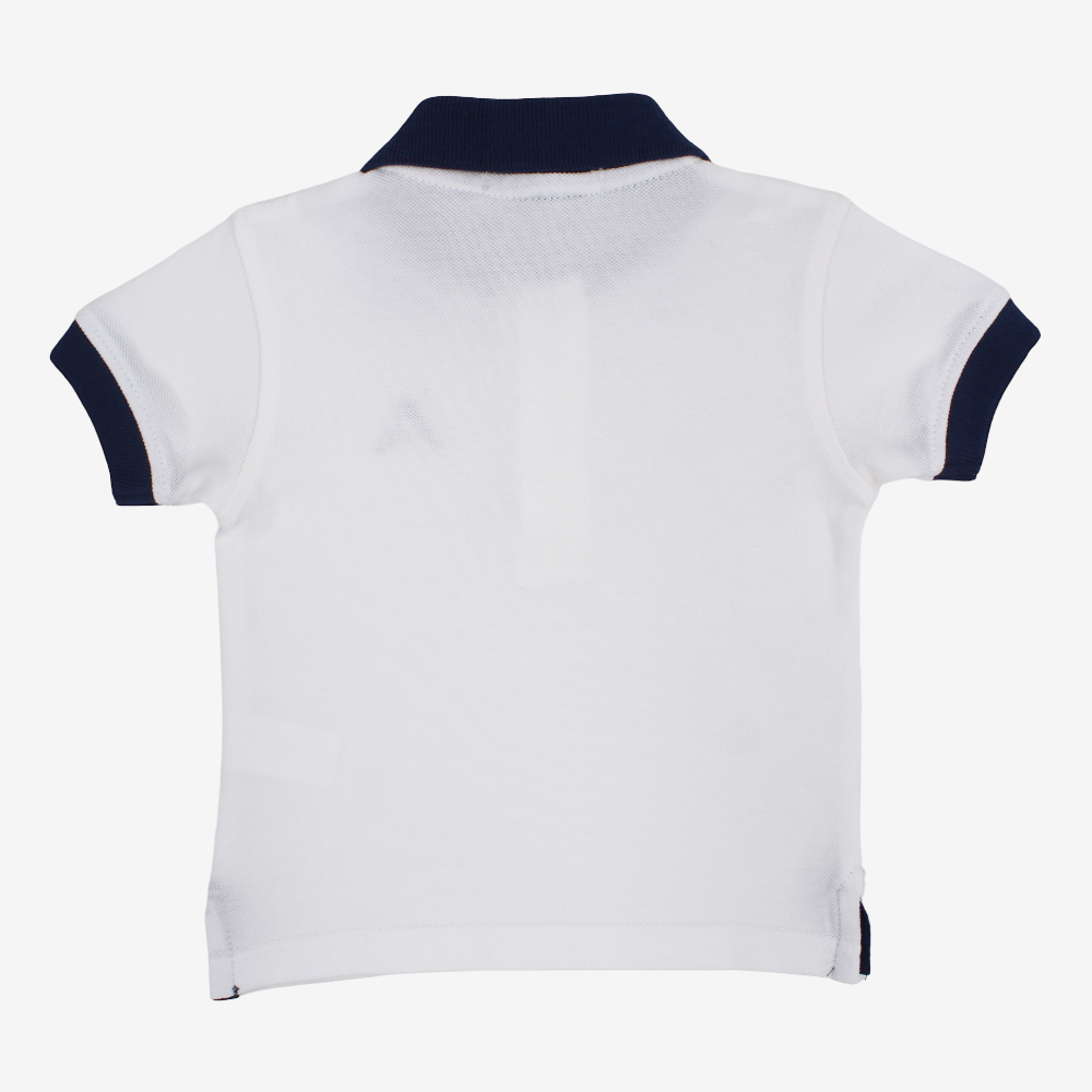 Baby Boys Cotton Polo Shirt – White with Crab Design