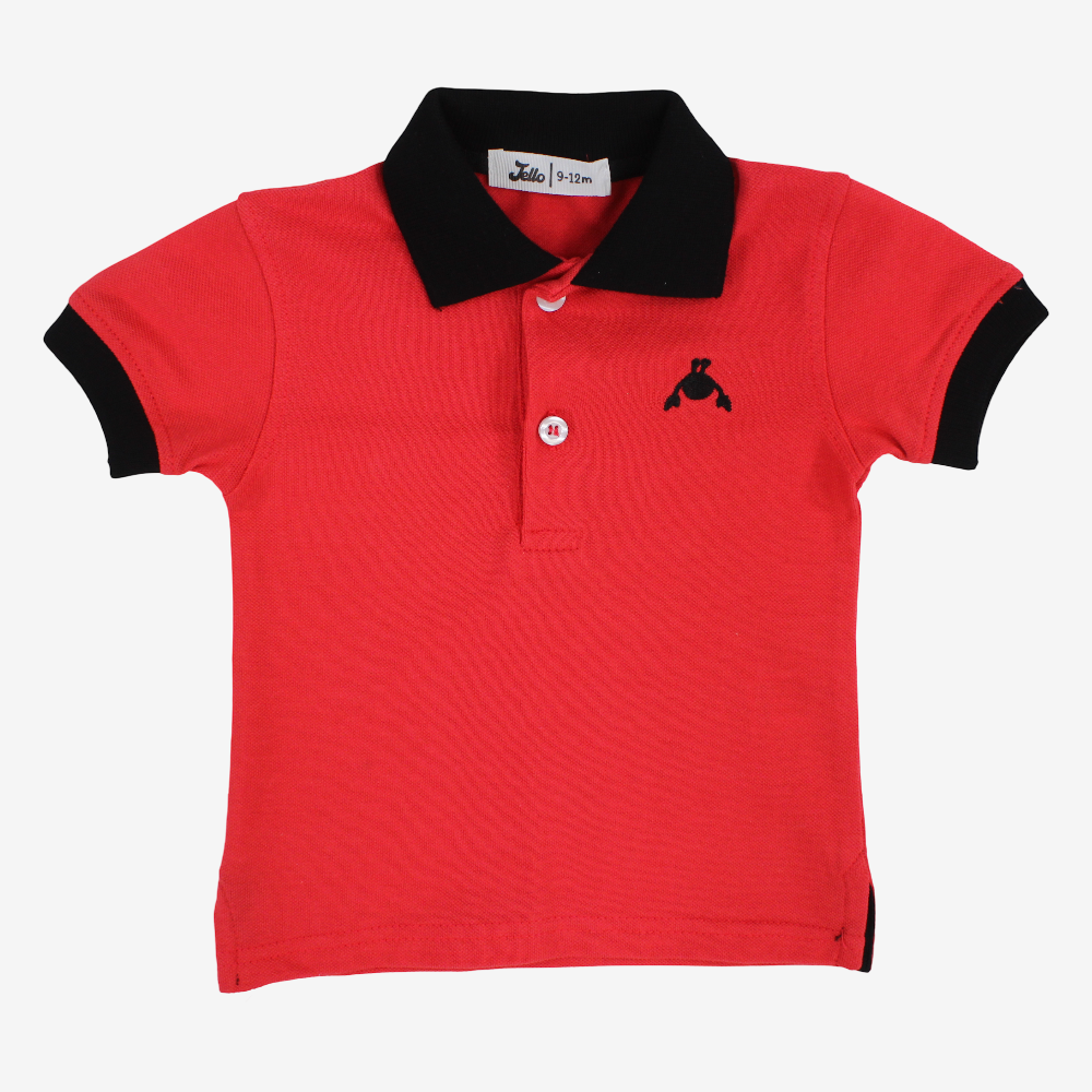 Baby Boys Cotton Polo Shirt – Red with Crab Design