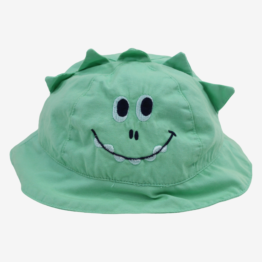 Baby Boys Cotton Hat – Green with Smiling Monster Design