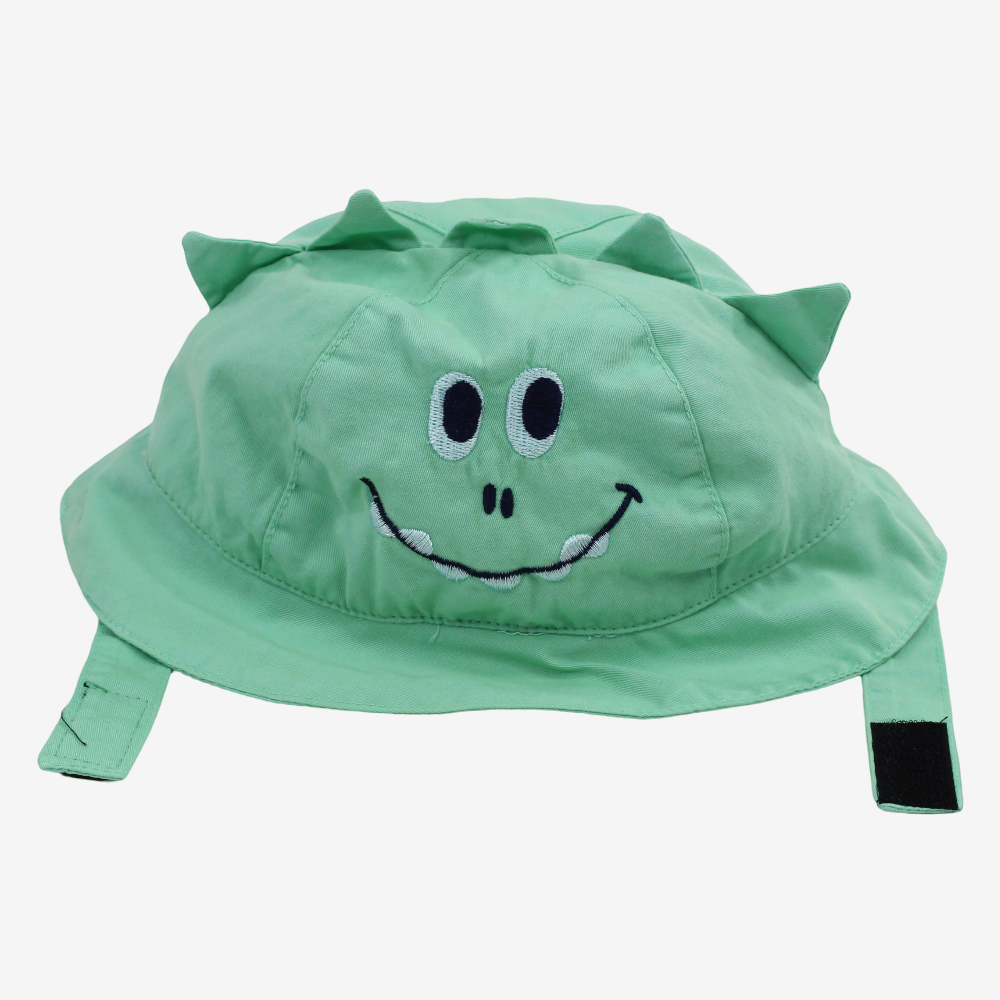 Baby Boys Cotton Hat – Green with Smiling Monster Design