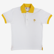 Boys Cotton Polo Shirt – White with Palm Design