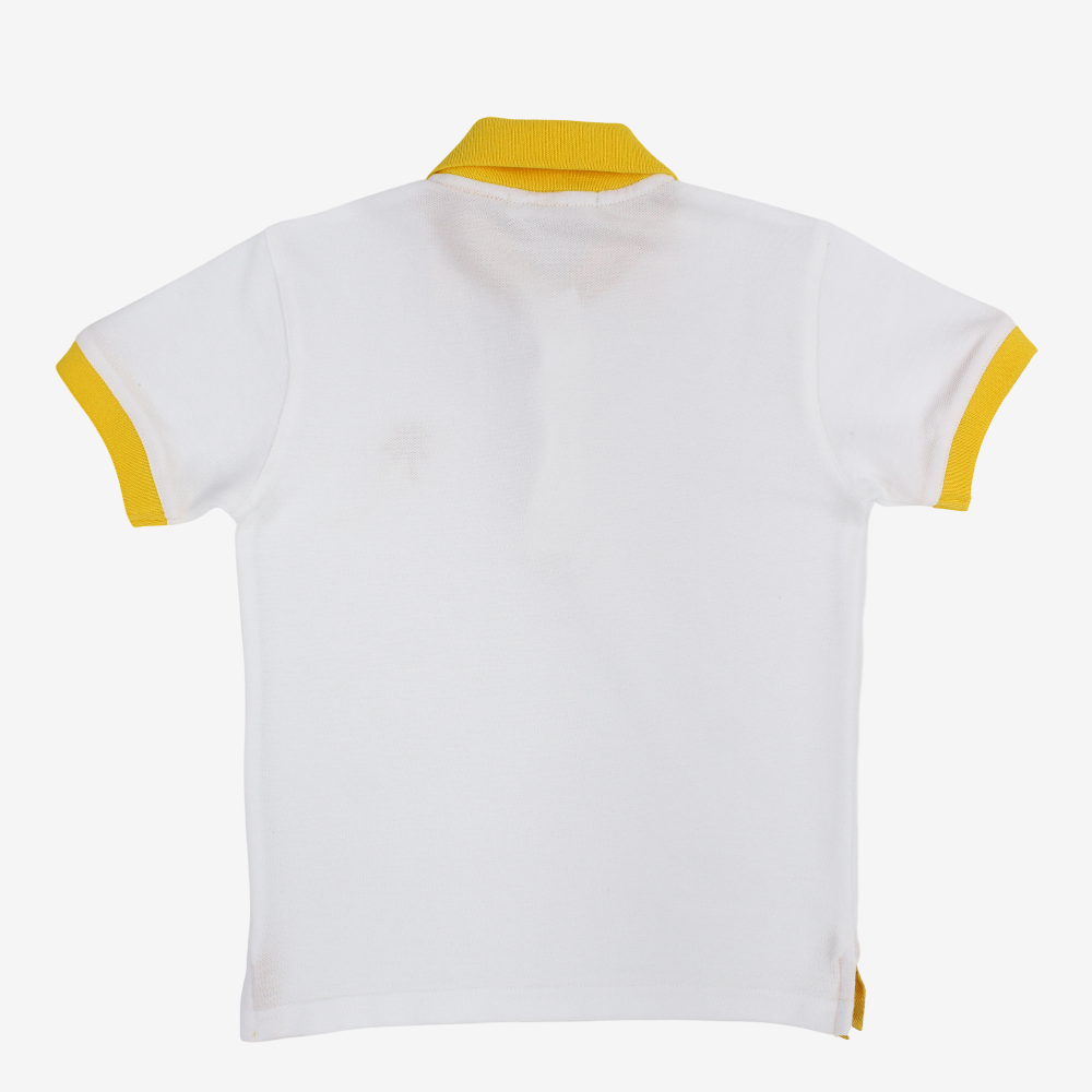 Boys Cotton Polo Shirt – White with Palm Design