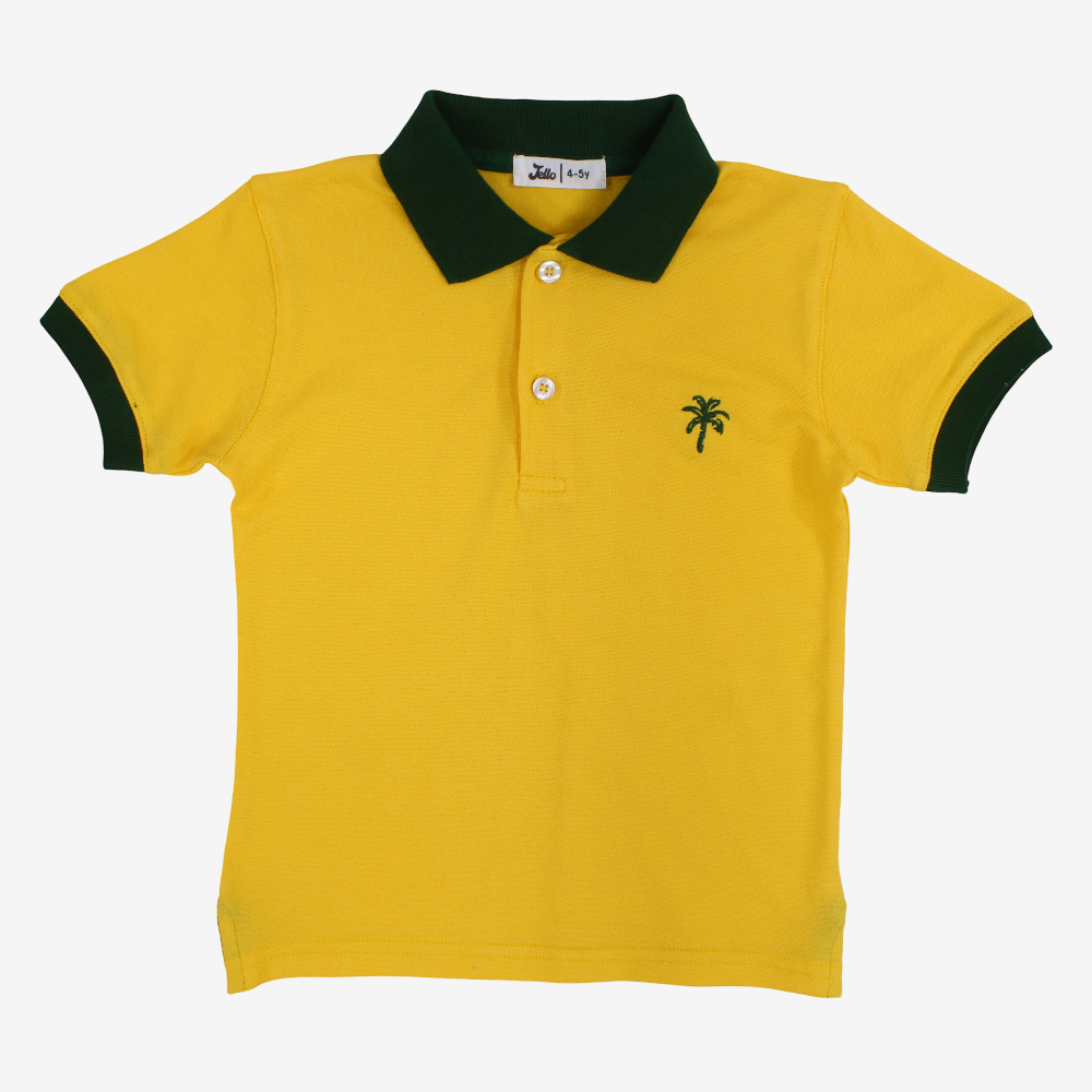 Boys Cotton Polo Shirt – Yellow with Palm Design