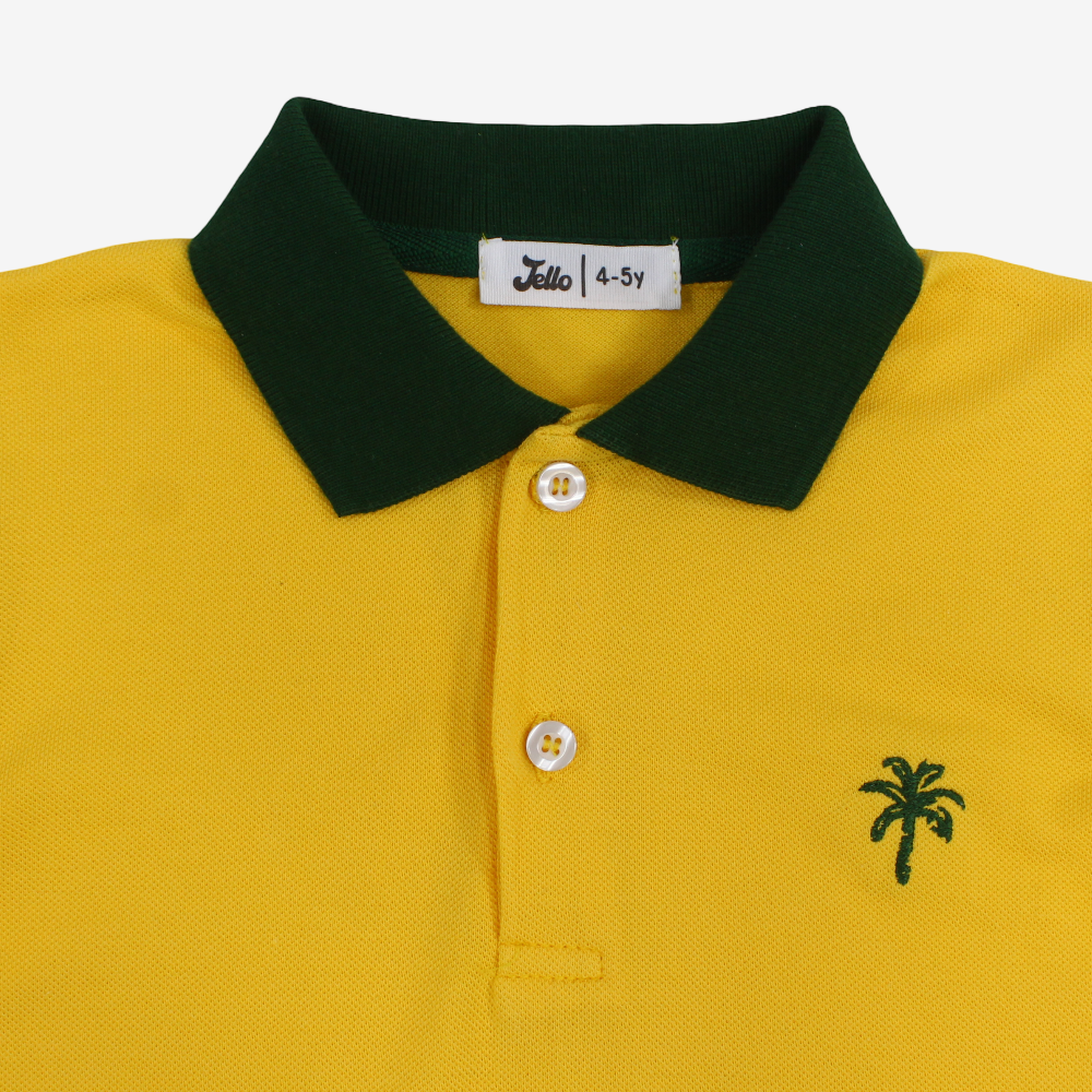 Boys Cotton Polo Shirt – Yellow with Palm Design