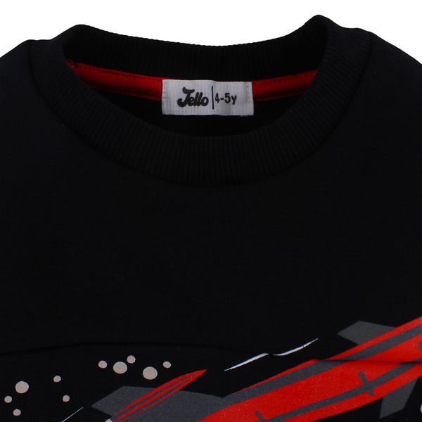 Boys Cotton Sweatshirt – Black with “Beyond the Solar System” Print