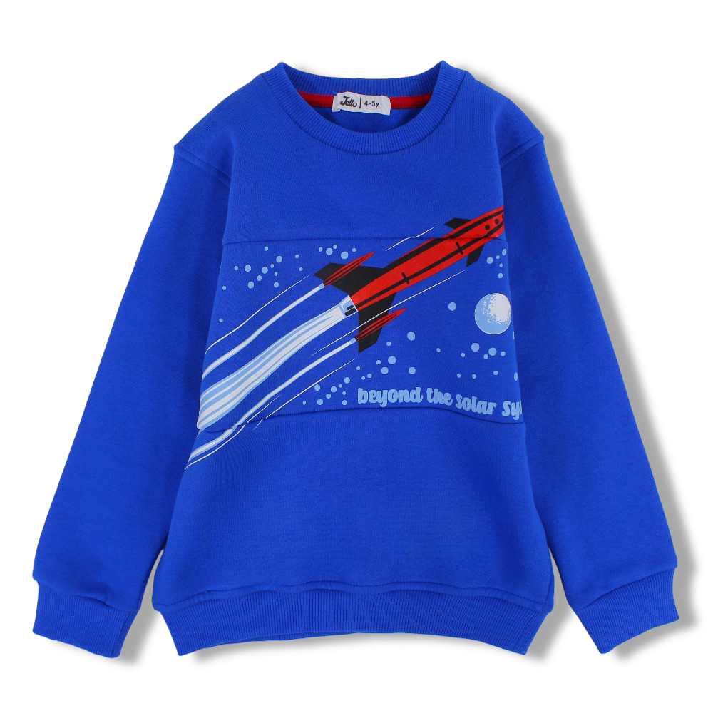 Boys Cotton Sweatshirt – Blue with “Beyond the Solar System” Print - Clothing - Jello